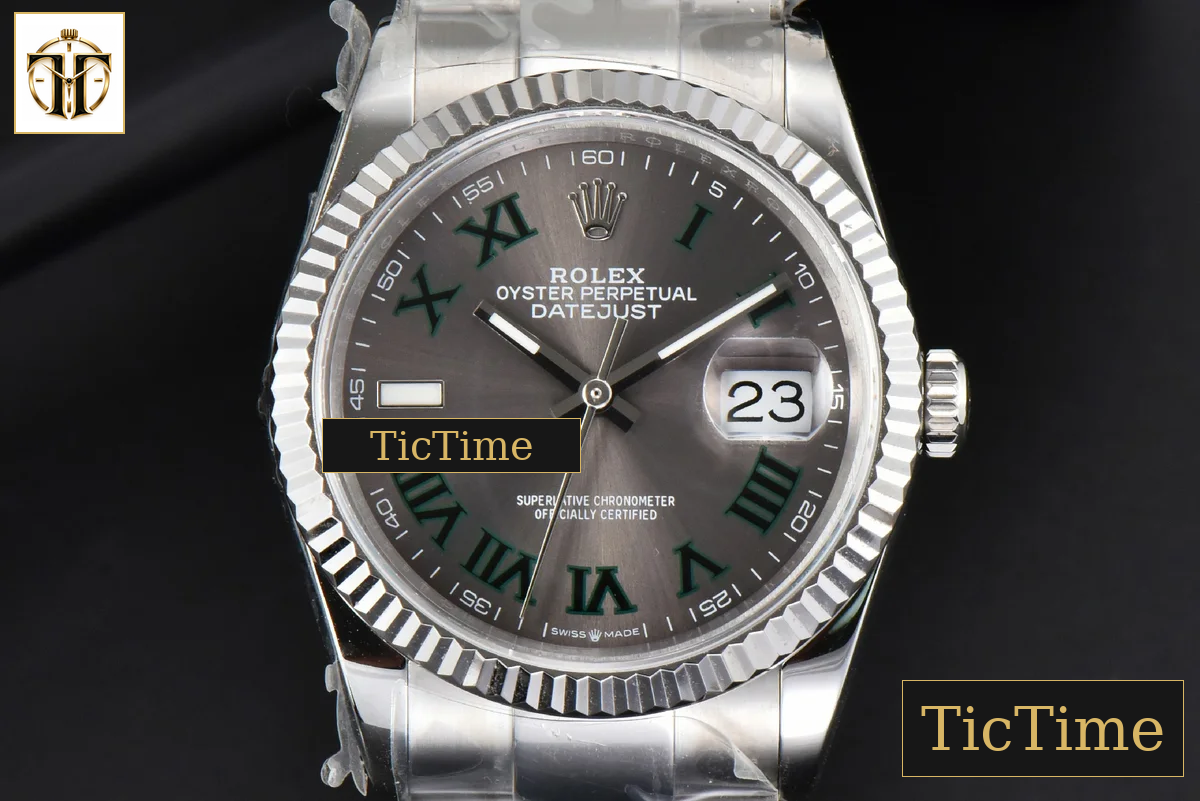 DateJust Wimbledon 36mm BPF Gray Dial Green Roma Marker Oyster Bracelet A2824 — foto 2