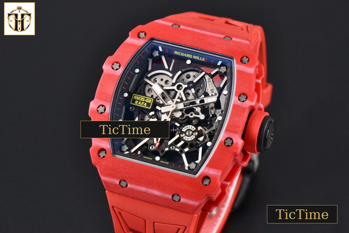 NTPT RM035-02 ZF Red Bezel Black Skeleton Dial Red Crown Red Rubber Strap V7 RMAL1 — foto 4