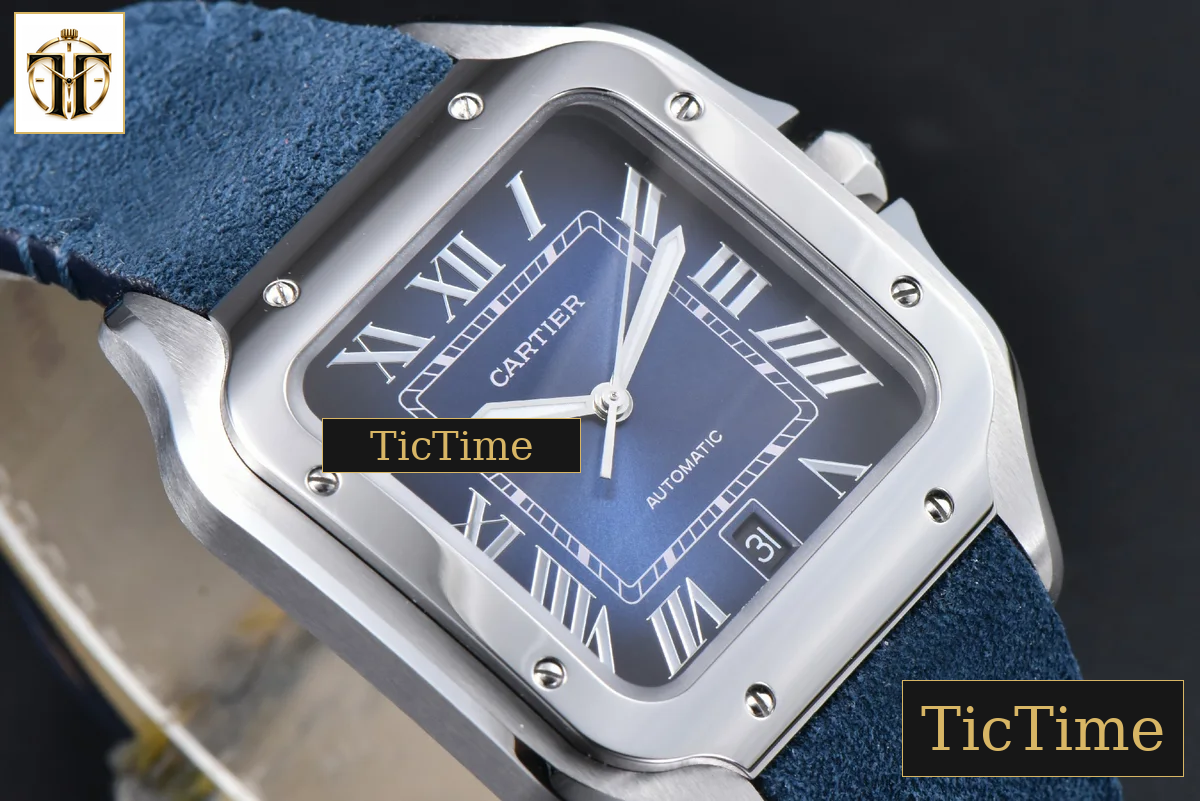 Santos de Cartier XL 40mm AF SS Blue Dial Blue Leather Strap Miyota 9015 — foto 10