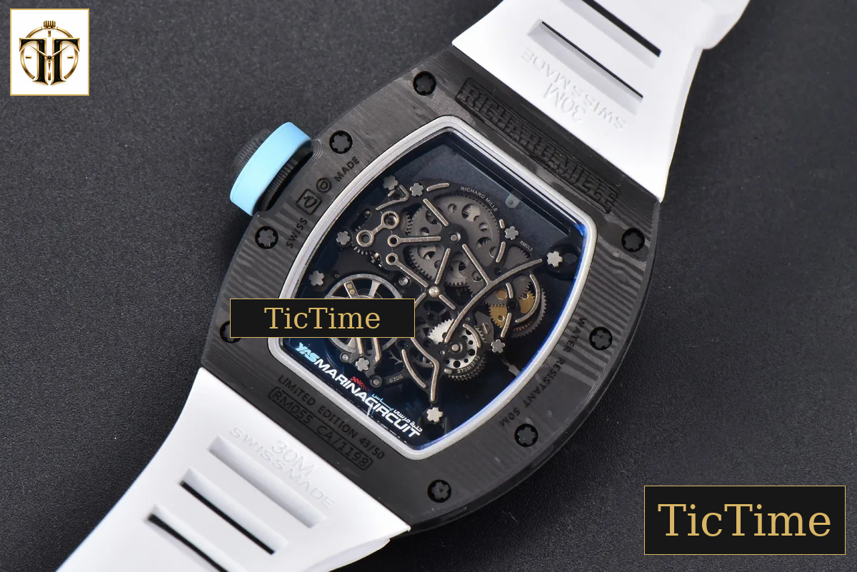 NTPT RM055 42.7mm BBRF Blue Skeleton Dial White Rubber Strap RMUL2 — foto 18