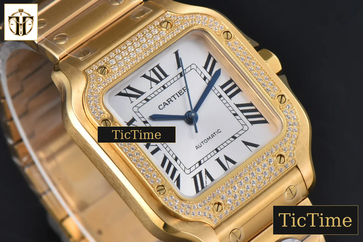 Santos de Cartier Medium 35mm BVF YG Diamond Bezel White Dial YG Bracelet Miyota 9039 — foto 13