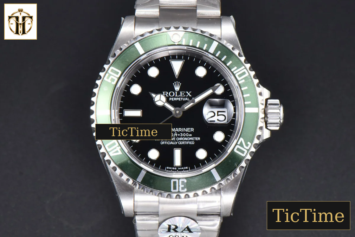 Submariner LV 16610 40mm RAF Green Bezel 904L SS Bracelet No Rehaut SH3135 — foto 3