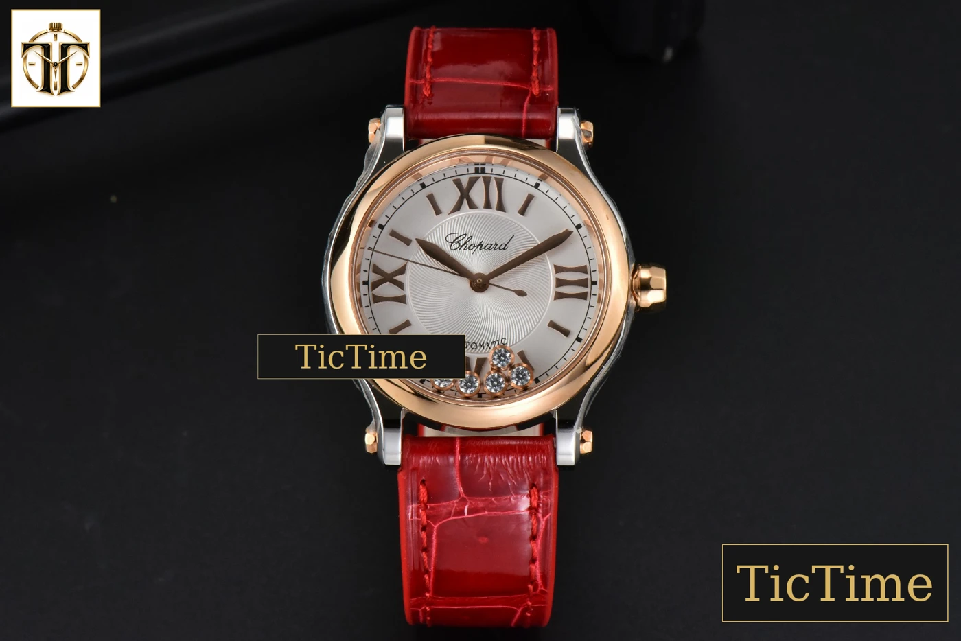 Vista frontal — Happy Sport Automatic 33mm HWF RG/SS White Dial Red Leather Strap A2892