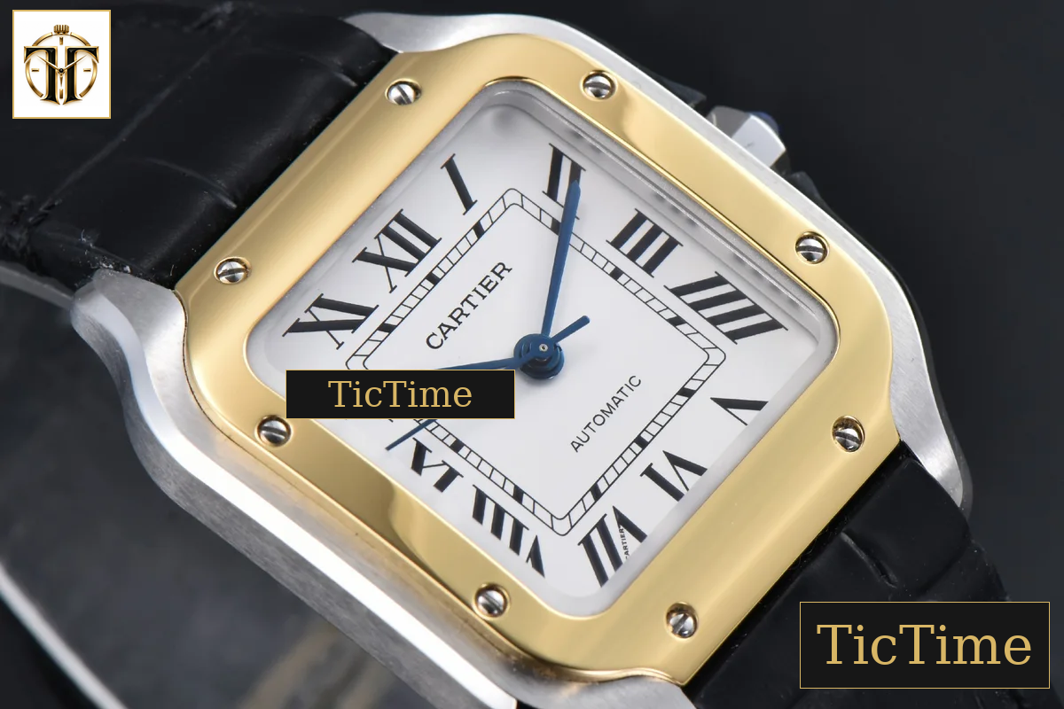 Santos de Cartier Medium 35mm AF SS White Dial YG Bezel Black Leather Strap Miyota 9015 — foto 10