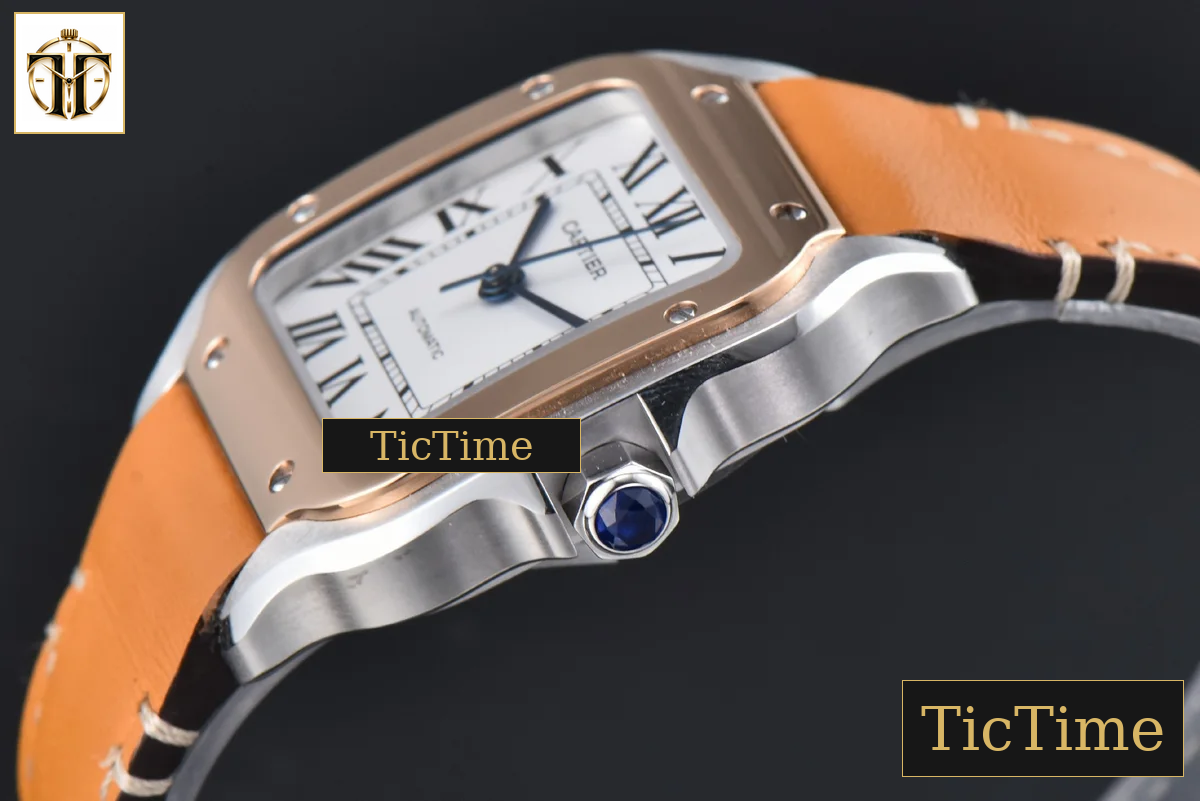 Santos de Cartier Medium 35mm AF SS White Dial RG Bezel Orange Leather Strap Miyota 9015 — foto 9