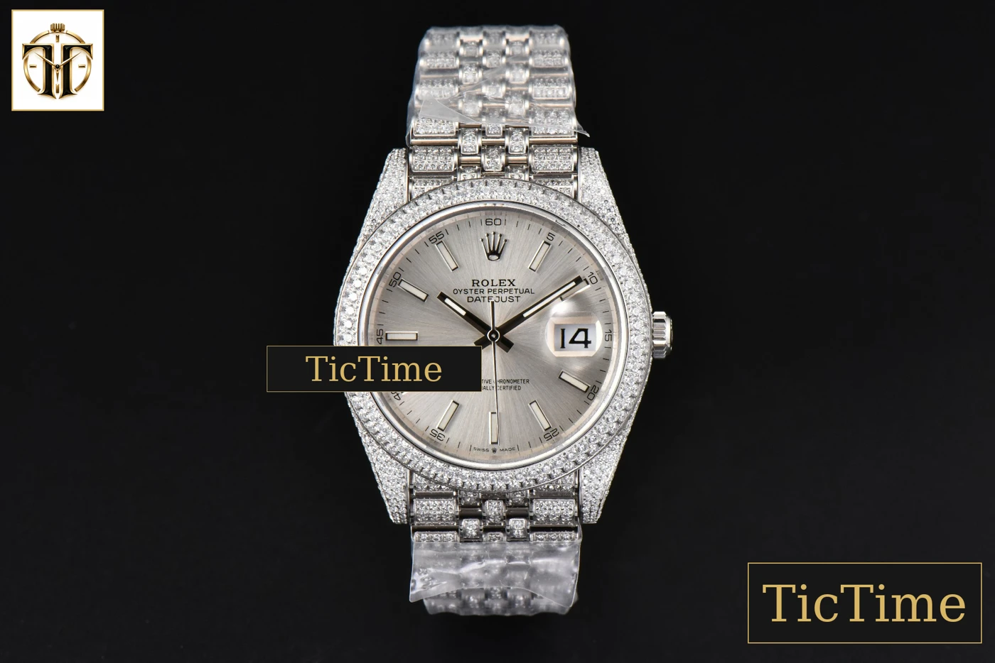 Vista frontal — Datejust Full 41mm GMF Diamond Silver Dial Jubilee Bracelet A2824