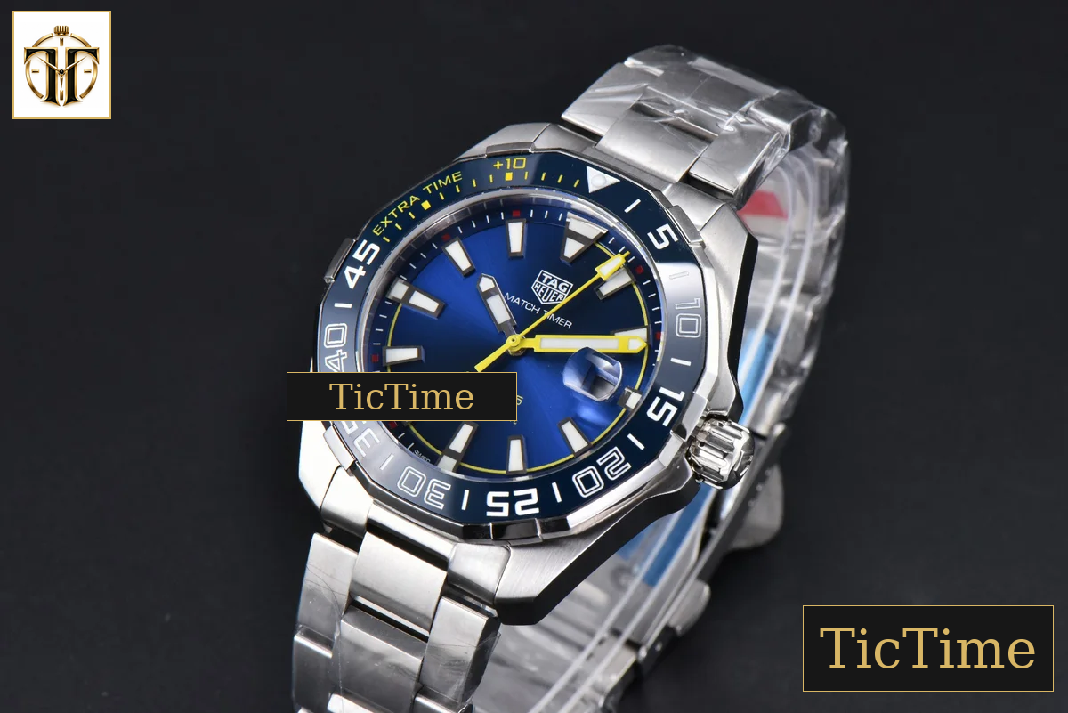 Aquaracer Calibre 5 43mm OF Blue Dial Blue Bezel Yellow Hands SS Bracelet Swiss SW200 — foto 5