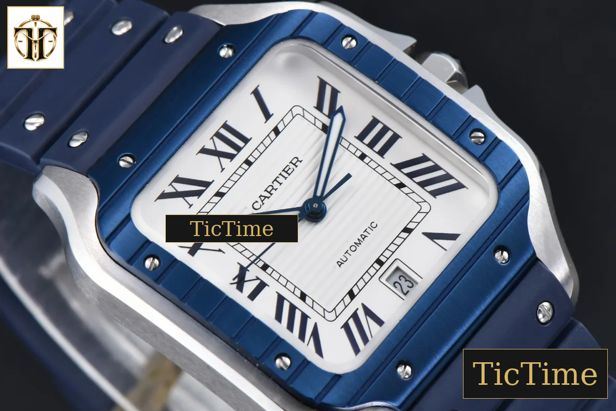 Santos de Cartier XL 40mm AF SS White Dial Blue Bezel Blue Rubber Strap Miyota 9015 — foto 10