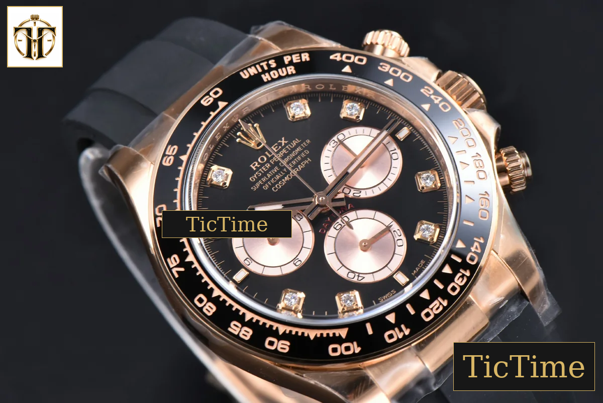 Daytona 126515 40mm Clean Factory RG Black Dial RG Subdial Diamond Marker Oysterflex Strap DD4131 — foto 15