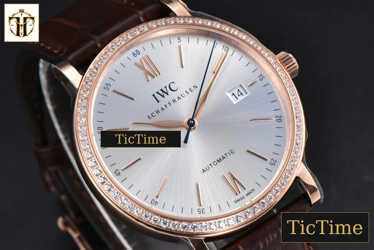 Portofino 40mm V7F RG Diamond Silver Dial RG Marker Brown Leather Strap A2892 — foto 12