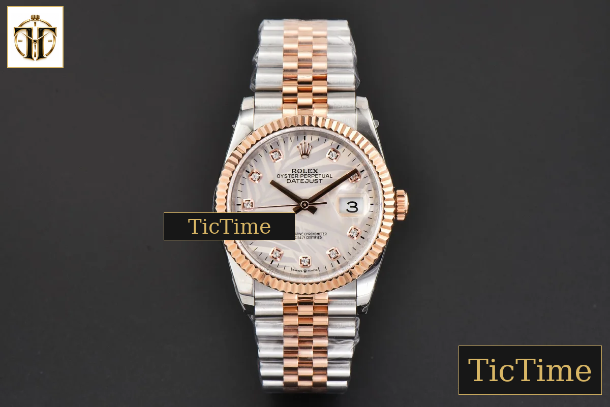 DateJust 36mm BPF RG/SS Fluted Silver Plam Dial Diamond Marker Jubilee Bracelet 2824 — foto 3