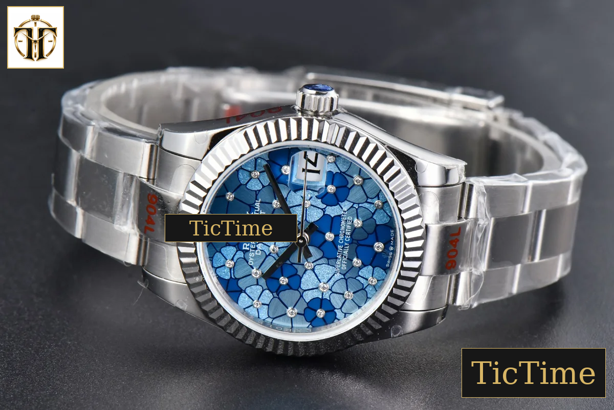 DateJust 904L Fluted Bezel 31mm GMF Blue Flowers Dial Oyster Bracelet A2824 — foto 16