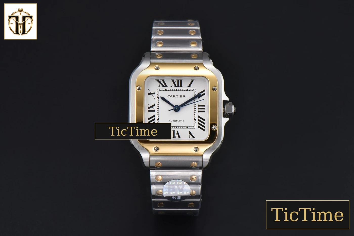 Vista frontal — Santos de Cartier Medium 35mm BVF YG/SS White Dial YG/SS Bracelet Miyota 9039