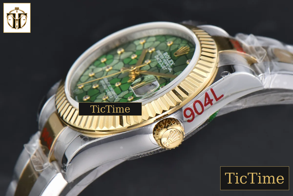 DateJust 904L 31mm GMF YG Fluted Bezel Green Flowers Dial Oyster Bracelet A2824 — foto 12