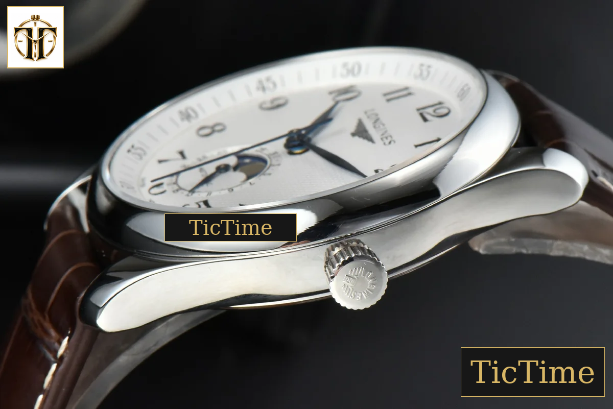 Master Moonphase 40mm GF White Dial Digital Marker Brown Leather Strap A899 — foto 9