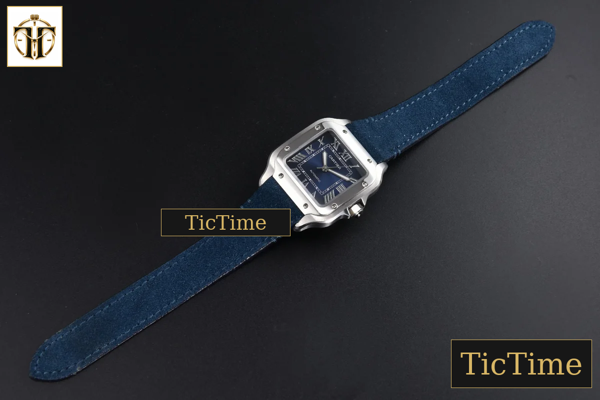 Santos de Cartier Medium 35mm AF SS Blue Dial Blue Leather Strap Miyota 9015 — foto 31