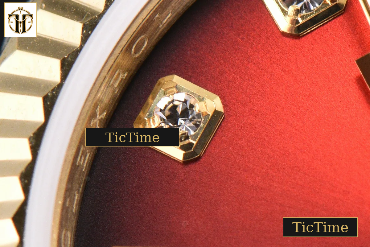 DateJust 31mm GMF YG Fluted Bezel Red Dial Diamond Marker President Bracelet A2824 — foto 7
