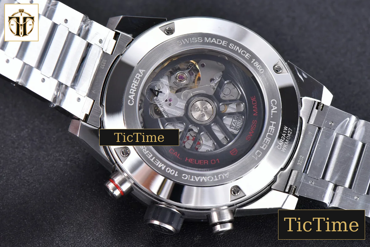 Calibre Heuer 01 Chrono 45mm XF PVD Skeleton Dial Red Hand SS Bracelet A1887 — foto 15