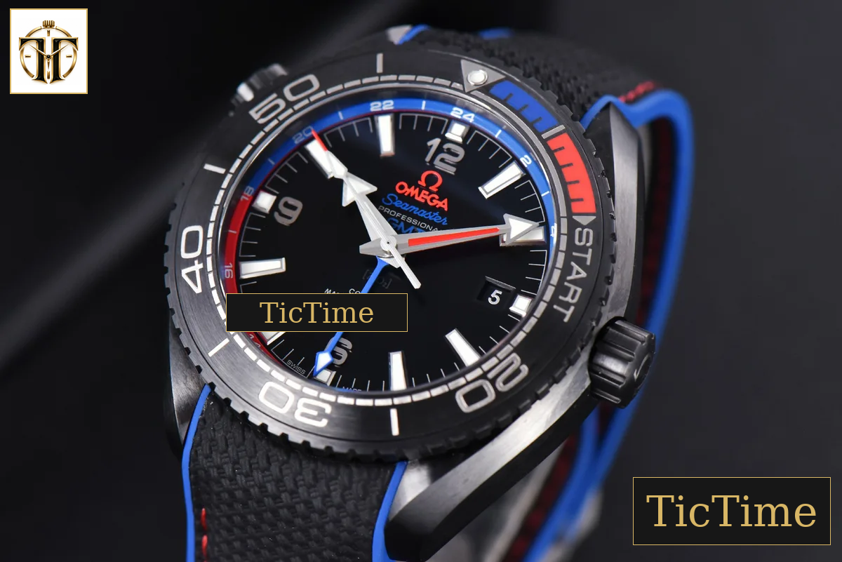 Planet Ocean 600m Deep 45.5mm VSF Black Ceramic Black Dial Blue/Red Bezel Rubber Strap A8906 — foto 4