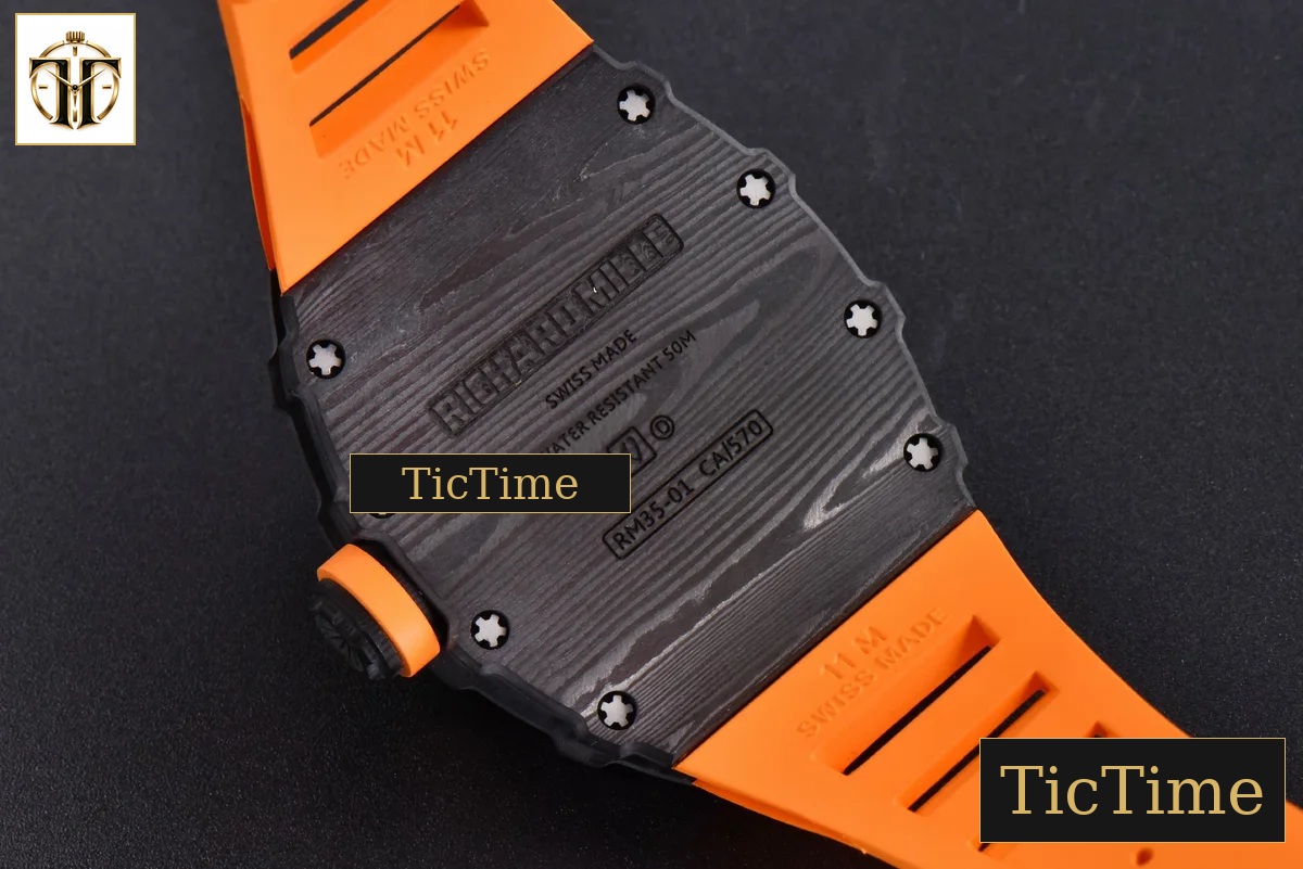 RM035-02 42mm T+F Black Forged Carbon Black Skeleton Dial Orange Crown Orange Rubber Strap RMUL2 — foto 19