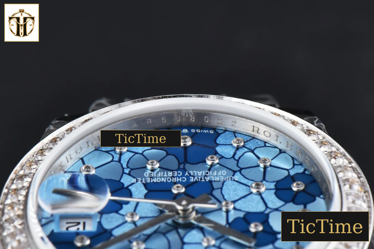DateJust 904L 31mm GMF Diamond Bezel Blue Flowers Dial President Bracelet A2824 — foto 15