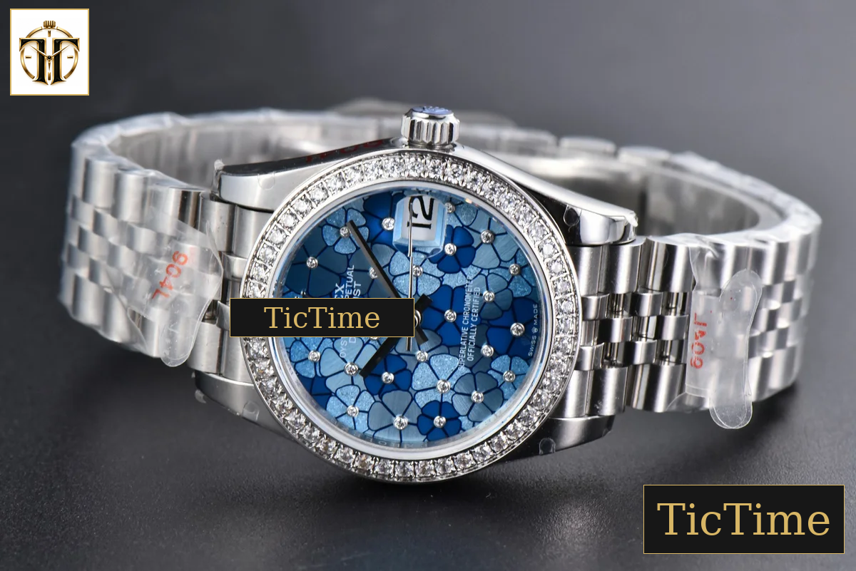 DateJust 904L 31mm GMF Diamond Bezel Blue Flowers Dial Jubilee Bracelet A2824 — foto 16