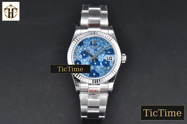 Foto frontal — DateJust 904L Fluted Bezel 31mm GMF Blue Flowers Dial Oyster Bracelet A2824