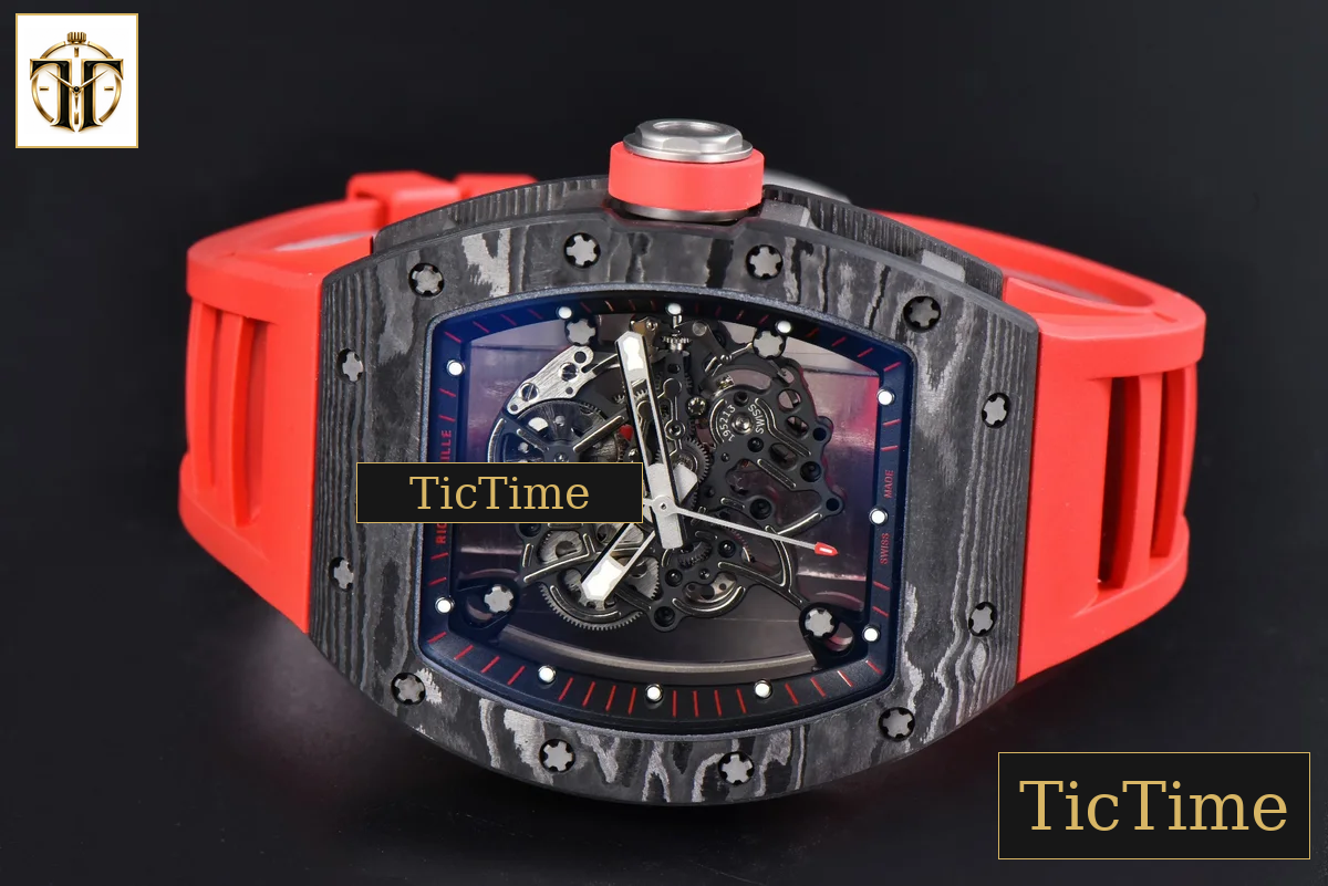 Ti Case RM055 42.7mm APSF Black Skeleton Dial Black Bezel Red Crown Red Rubber Strap RMUL2 — foto 14