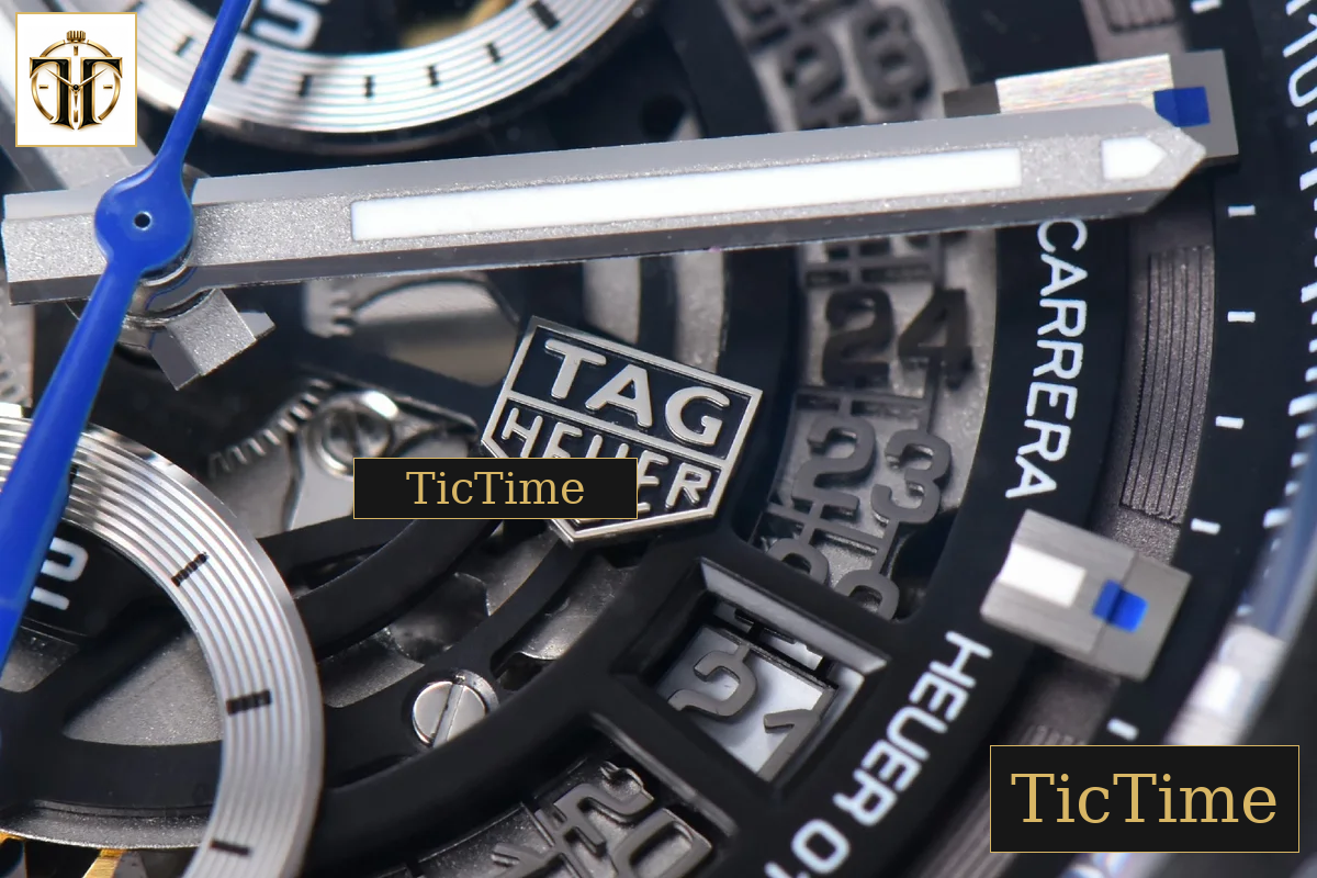 Calibre Heuer 01 Chrono 45mm XF PVD Skeleton Dial Blue Hand Blue Rubber Strap A1887 — foto 9
