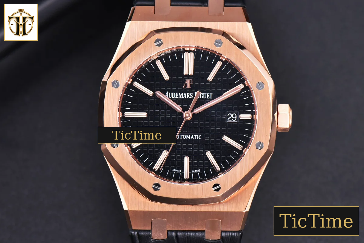 Royal Oak 15400 JF RG Black Dial Black Leather Strap V5 MY9015 — foto 2
