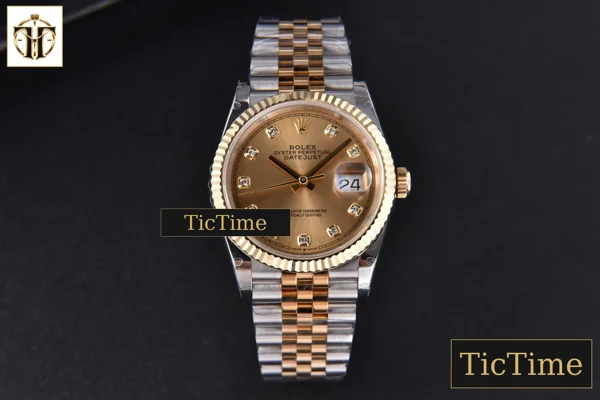 Foto frontal — DateJust 904L 36mm GMF YG/SS Fluted Bezel YG Dial Diamond Marker Jubilee Bracelet VR3235