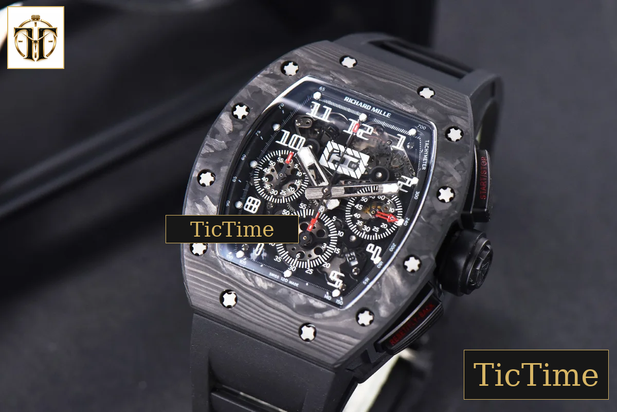 NTPT Chrono RM011 KVF Black Skeleton Dial Black Crown black Rubber Strap V2 A7750 — foto 4