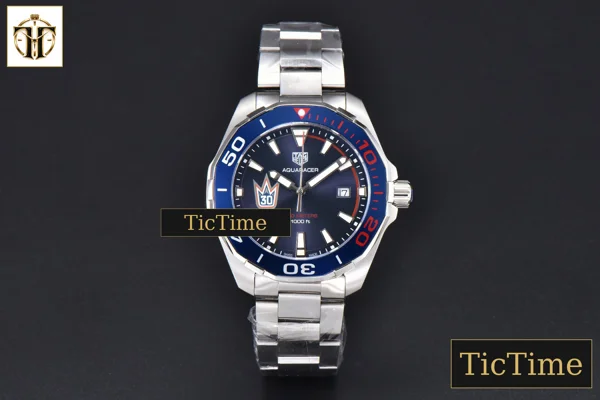 Foto frontal — Aquaracer 300M 41mm OF Blue/Red Bezel Purple Dial SS Bracelet SW200
