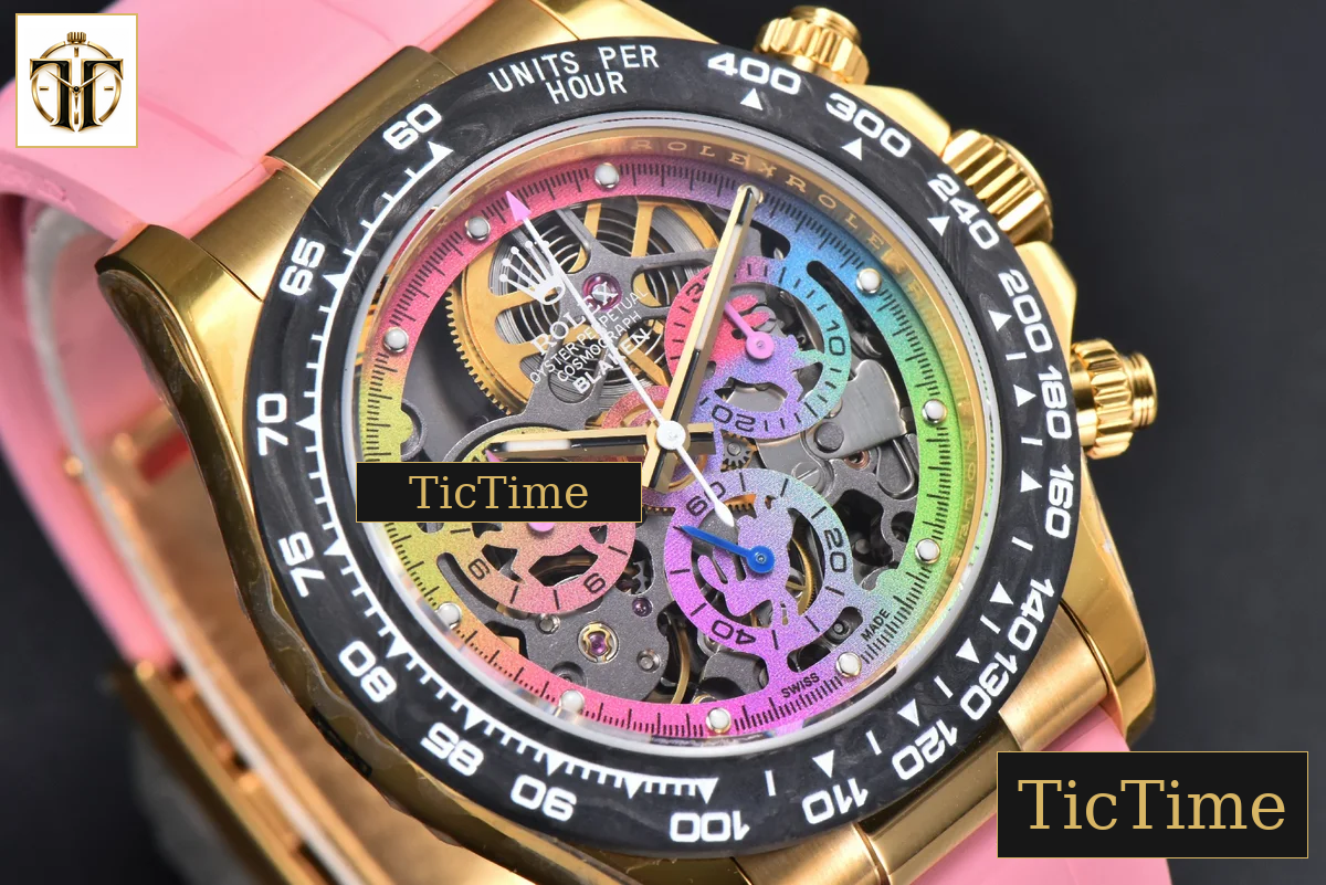 Blaken Daytona 40mm GETF PVD RG Carbon Skeleton Dial Pink Rubber Strap SA4130 — foto 13