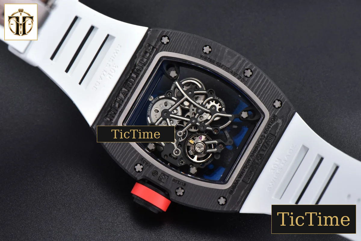 RM055 42.7mm APSF White Skeleton Dial Black Bezel Red Crown White Rubber Strap RMUL2 — foto 18