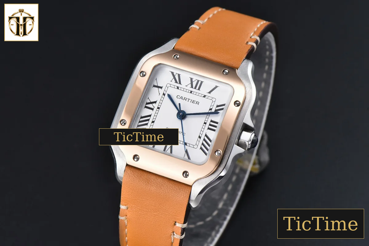 Santos de Cartier Medium 35mm AF SS White Dial RG Bezel Orange Leather Strap Miyota 9015 — foto 3