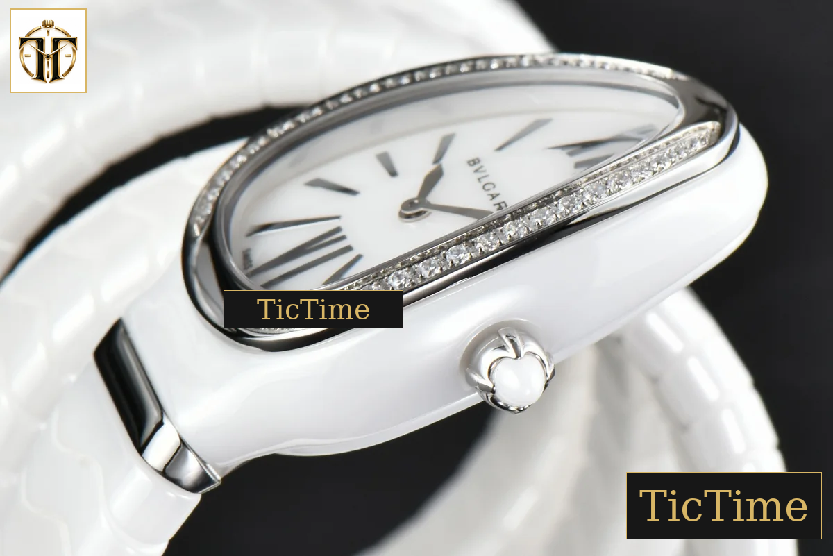 Serpenti Spiga 35mm BVF SS Polycyclic White Ceramic White Dial Diamond Bezel Quartz — foto 7