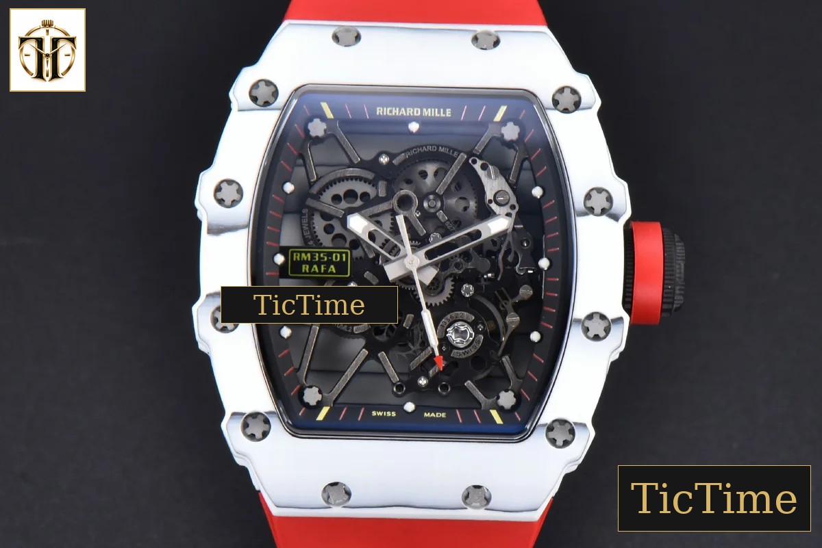 RM035-02 42mm T+F White Forged Carbon Black Skeleton Dial Red Crown Red Rubber Strap RMUL2 — foto 27