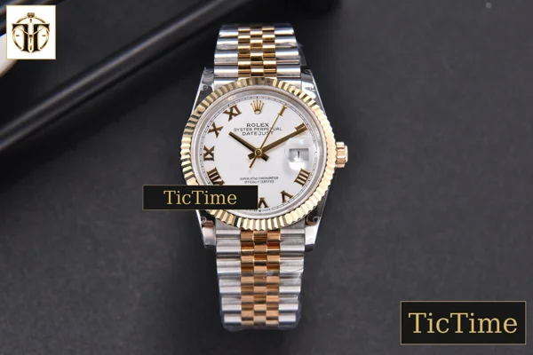 Foto frontal — DateJust 904L 36mm GMF YG/SS Fluted Bezel White Dial Roma Marker Jubilee Bracelet VR3235