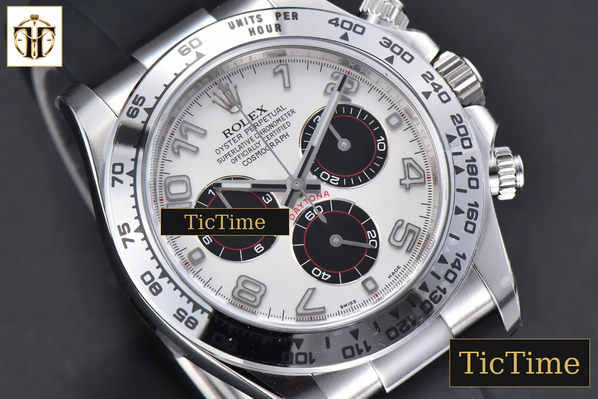 Daytona 904L 116509 40mm Clean Factory White Dial Black Subdial Oysterflex Strap SA4130 — foto 12