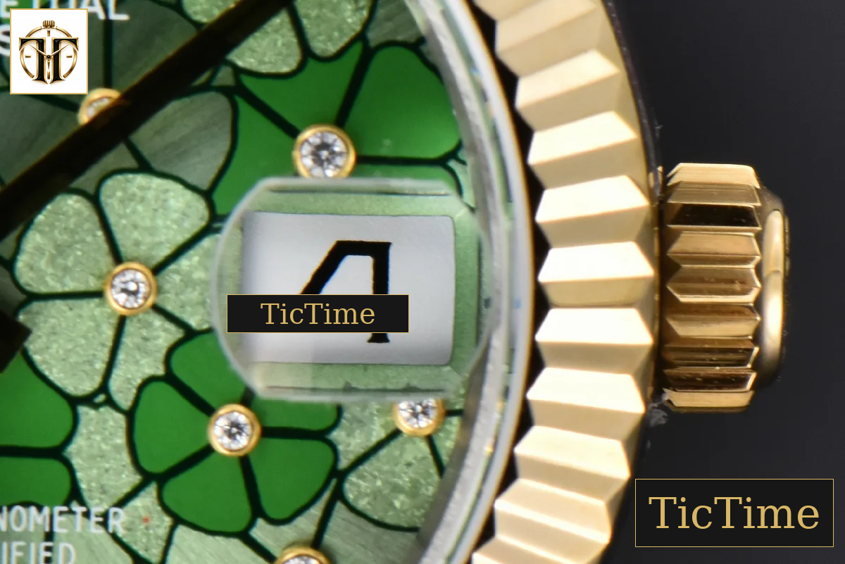 DateJust 904L 31mm GMF YG Fluted Bezel Green Flowers Dial Jubilee Bracelet A2824 — foto 9
