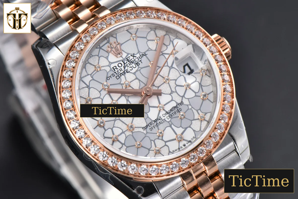 DateJust 904L 31mm GMF RG/SS Diamond Bezel Silver Flowers Dial Jubilee Bracelet A2824 — foto 13