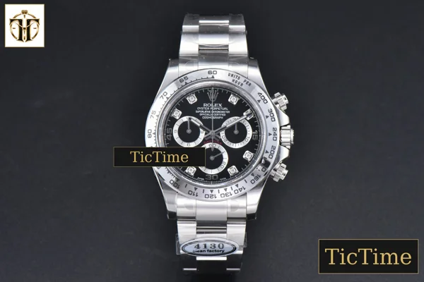 Foto frontal — Daytona 116509 40mm Clean Factory SS Black Dial Diamond Marker SS Bracelet A4130