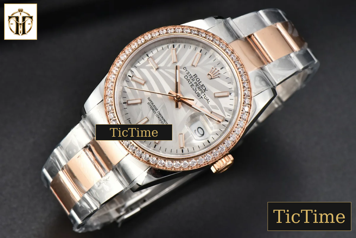 DateJust 36mm BPF RG/SS Diamond Bezel Silver Plam Dial Oyster Bracelet A2824 — foto 13