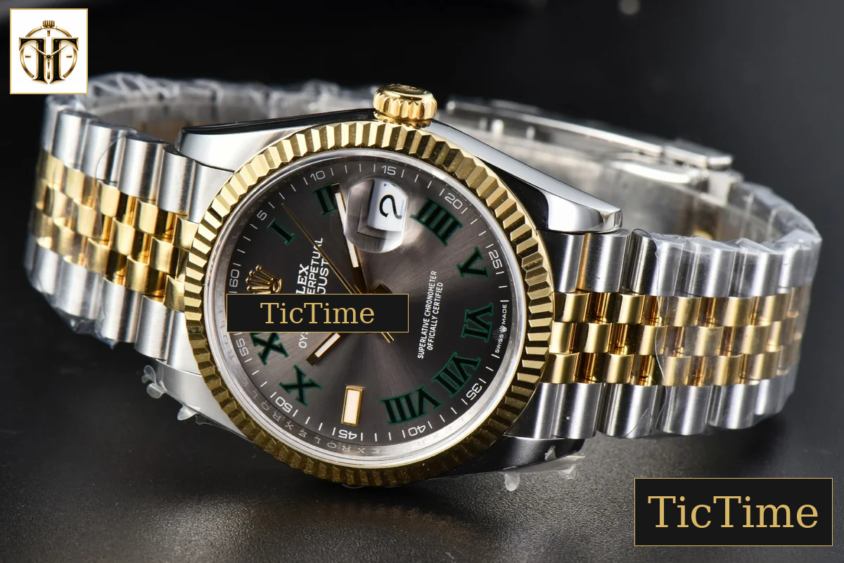 DateJust 36mm BPF YG/SS Wimbledon Gray Dial Green Roma Marker Jubilee Bracelet A2824 — foto 16