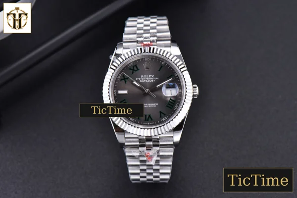 Foto frontal — Datejust 41mm GMF SS Wimbledon Gray Dial Green Marker Fluted Bezel Jubille Bracelet VR3235