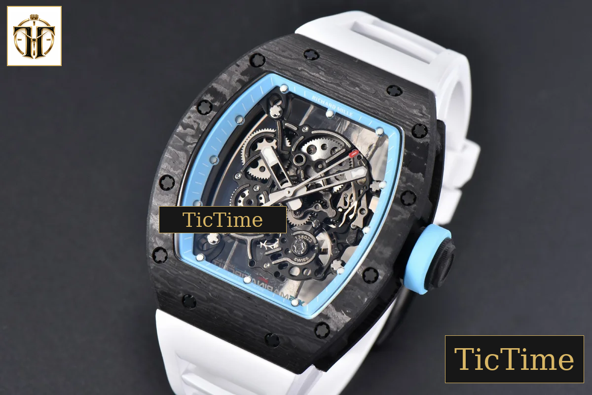 NTPT RM055 42.7mm BBRF Blue Skeleton Dial White Rubber Strap RMUL2 — foto 4