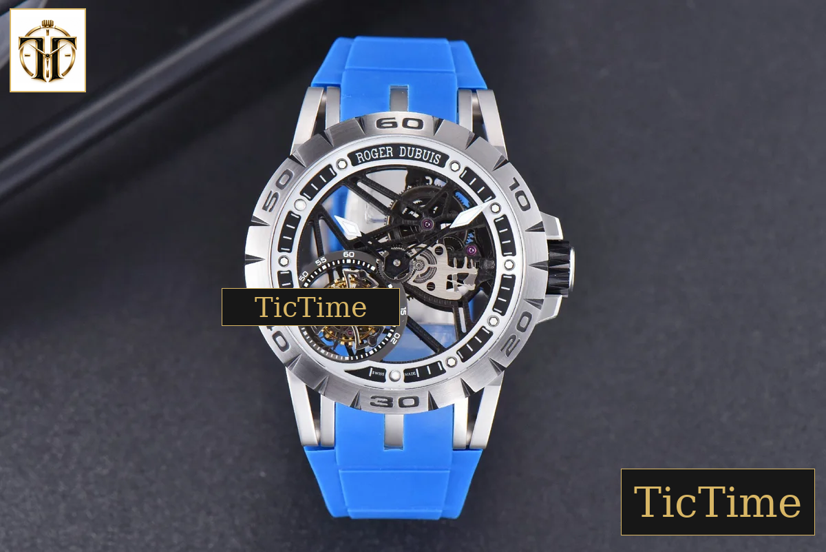 Excalibur Sports Tourbillon 46mm JBF Titanium Skeleton Dial Black Crown Blue Rubber Strap — foto 3