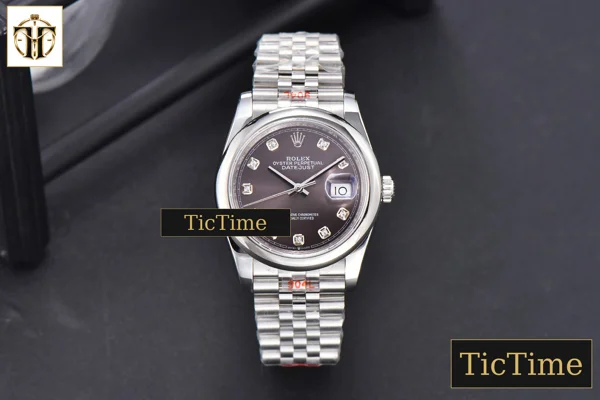 Foto frontal — DateJust 36mm GMF SS Smooth Bezel Gray Dial Diamond Marker Jubilee Bracelet VR3235