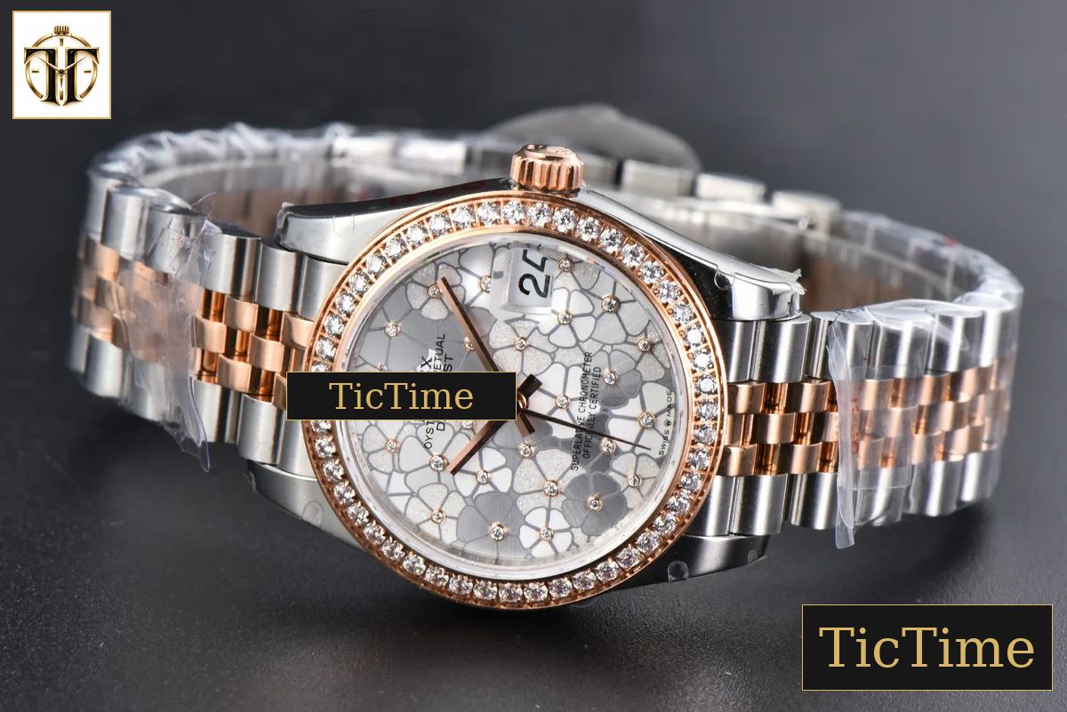 DateJust 904L 31mm GMF RG/SS Diamond Bezel Silver Flowers Dial Jubilee Bracelet A2824 — foto 16